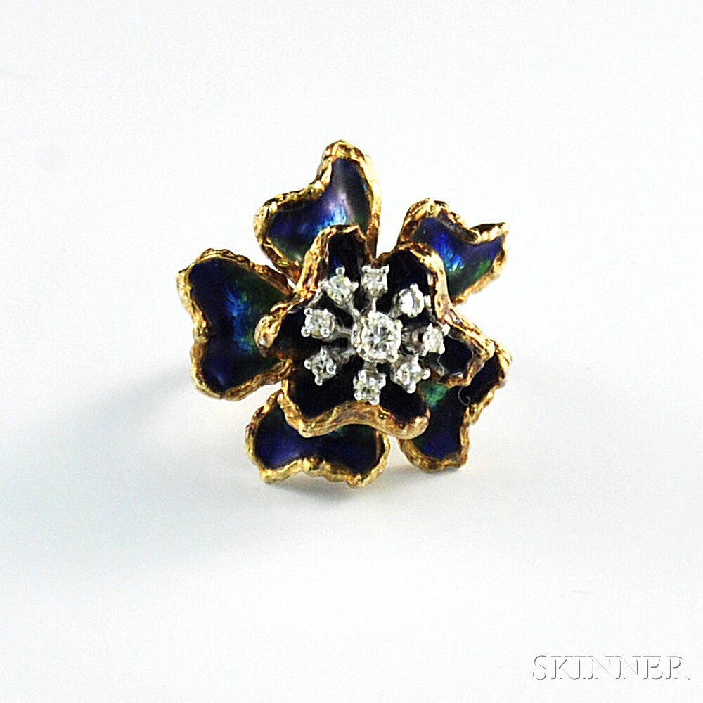 Appraisal: kt Gold Enamel and Diamond Floral Cocktail Ring designed as