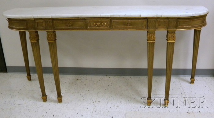 Appraisal: Louis XVI Style Marble-top Parcel-gilt and Painted Carved Wood D-shaped