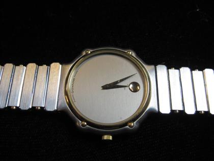 Appraisal: Gentleman's stainless steel wristwatch MovadoSilver toned numberless dial with traditional