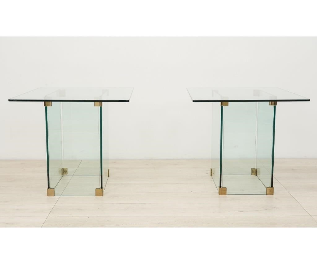 Appraisal: Pair of glass Art Deco style end tables by Pace