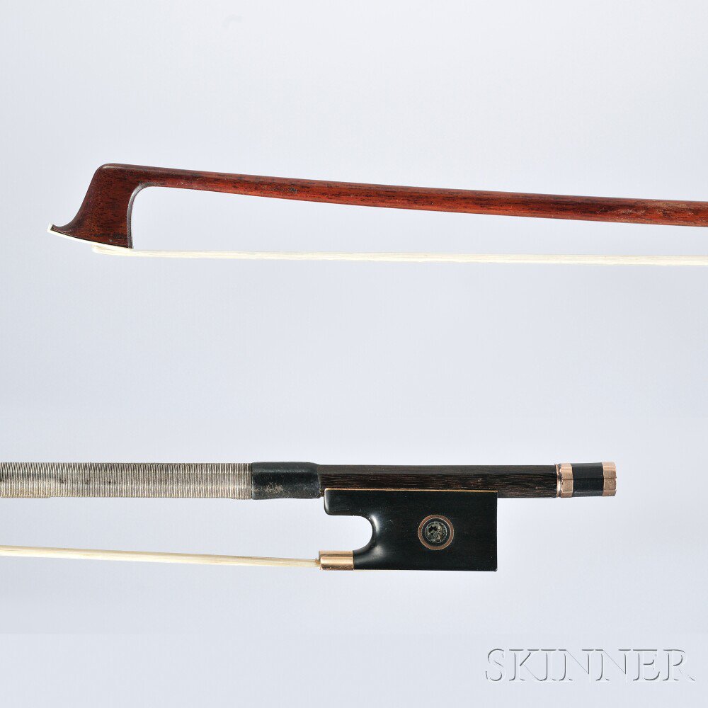 Appraisal: Gold-mounted Violin Bow Pfretzschner School the round stick unstamped weight