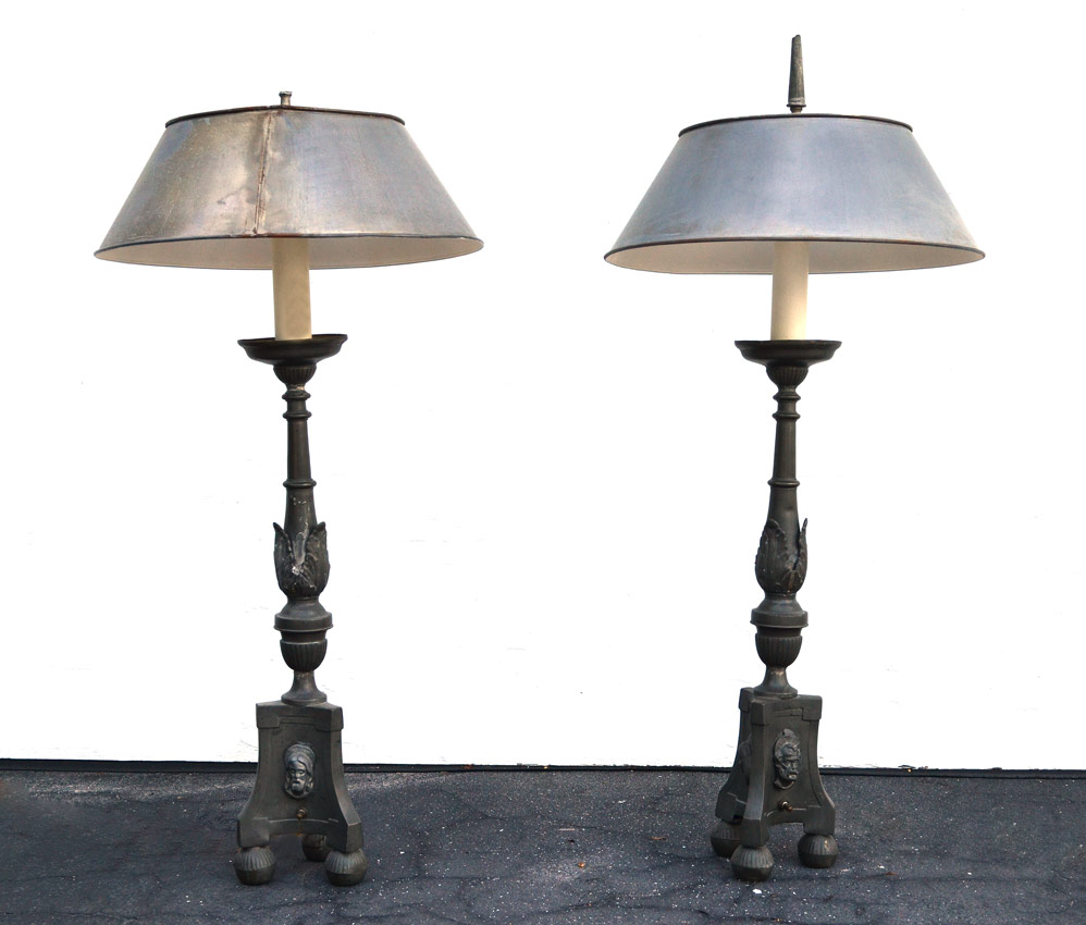 Appraisal: PAIR PEWTER CANDLESTICK LAMPS Large pewter candlesticks which have been