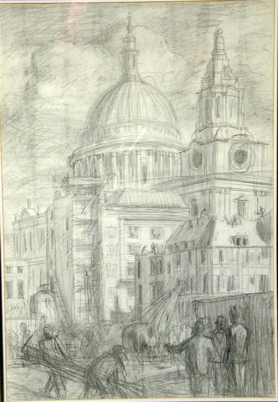 Appraisal: George Charlton English pencil drawing depicting men working with St