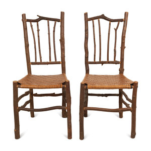 Appraisal: A Pair of Old Hickory Style Side Chairs with Reed