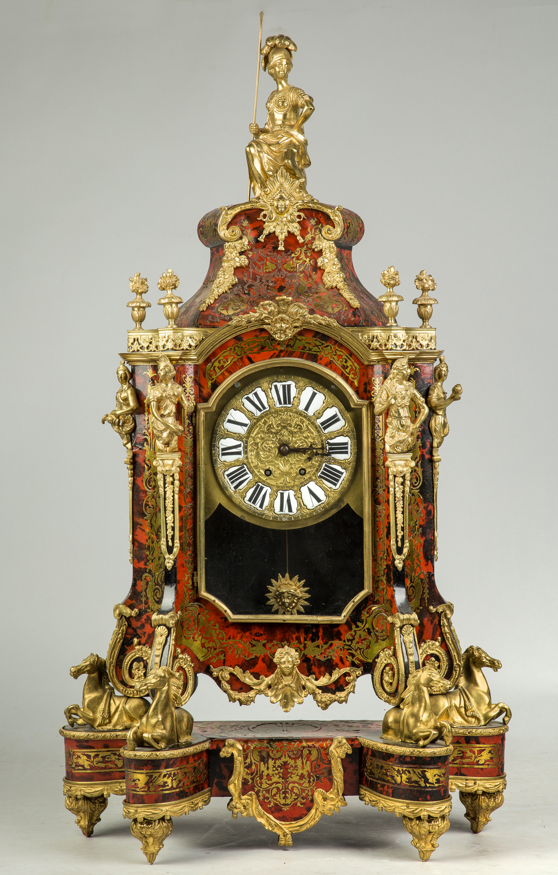 Appraisal: Large Boulle Mantle Clock th century With Gilt bronze horses