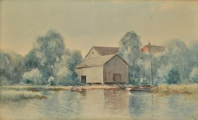 Appraisal: C F Schuck American Ohio fl 's Lake with boat