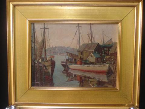 Appraisal: MOORE CAPE ANNE TH CENTURY PORT SCENE Oil on canvas