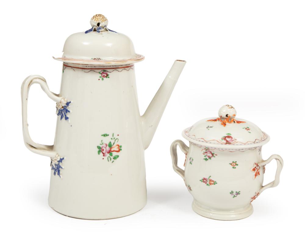 Appraisal: CHINESE EXPORT PORCELAIN COFFEE POT AND SUGARChinese Export Porcelain Coffee