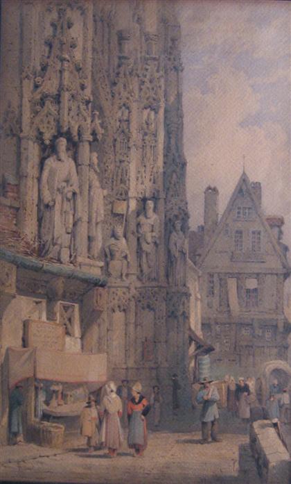 Appraisal: SAMUEL GILLESPIE PROUT british - MARKET AT CATHEDRAL ENTRANCE Signed