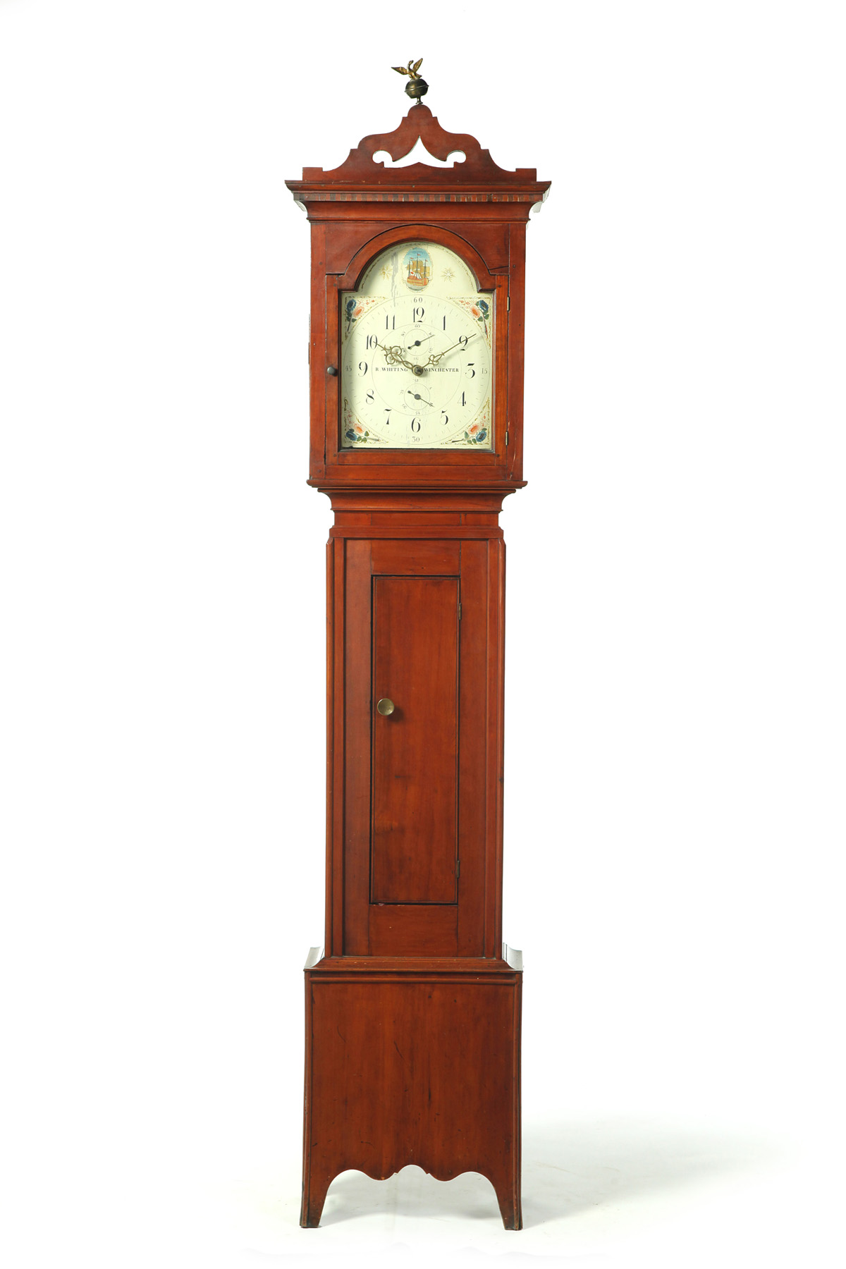 Appraisal: AMERICAN TALL CASE CLOCK - cherry and pine Shaped crest