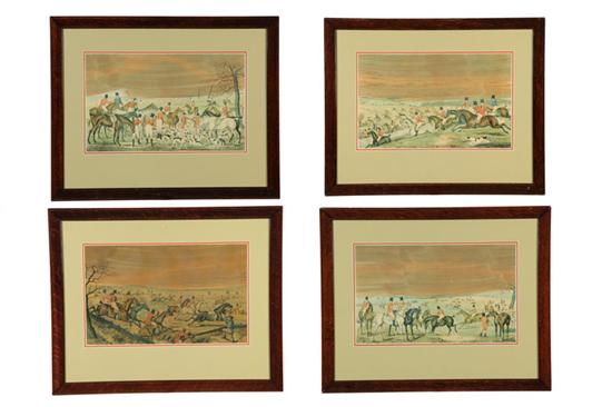 Appraisal: FOUR HUNTING PRINTS England nd quarter- th century handcolored engraving