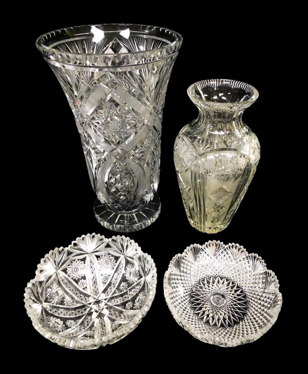 Appraisal: GLASS Four pieces of cut crystal including monumental vase details