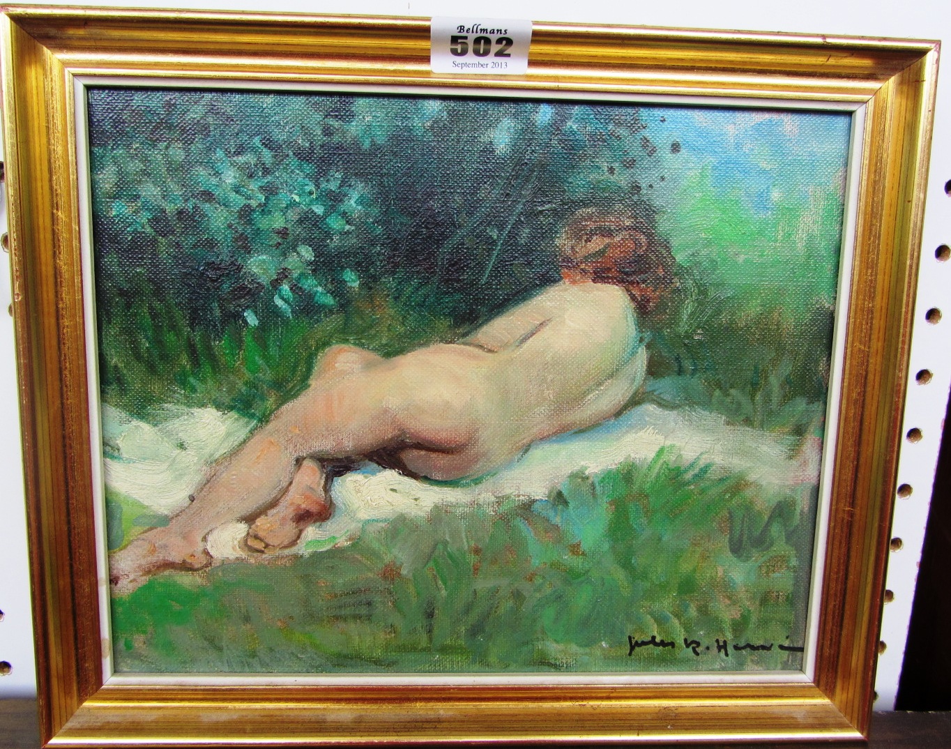 Appraisal: Jules Ren Herv - Reclining nude oil on canvas signed