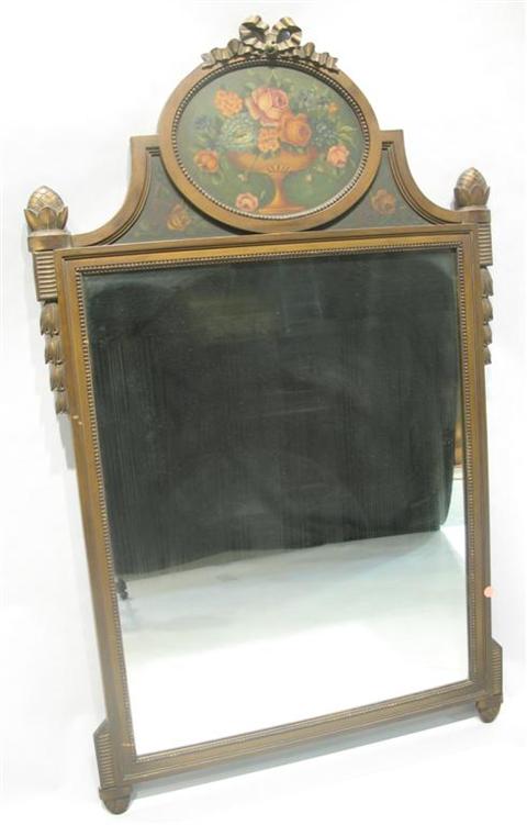 Appraisal: NEOCLASSICAL PAINTED MIRROR The crest with central carved ribbon over