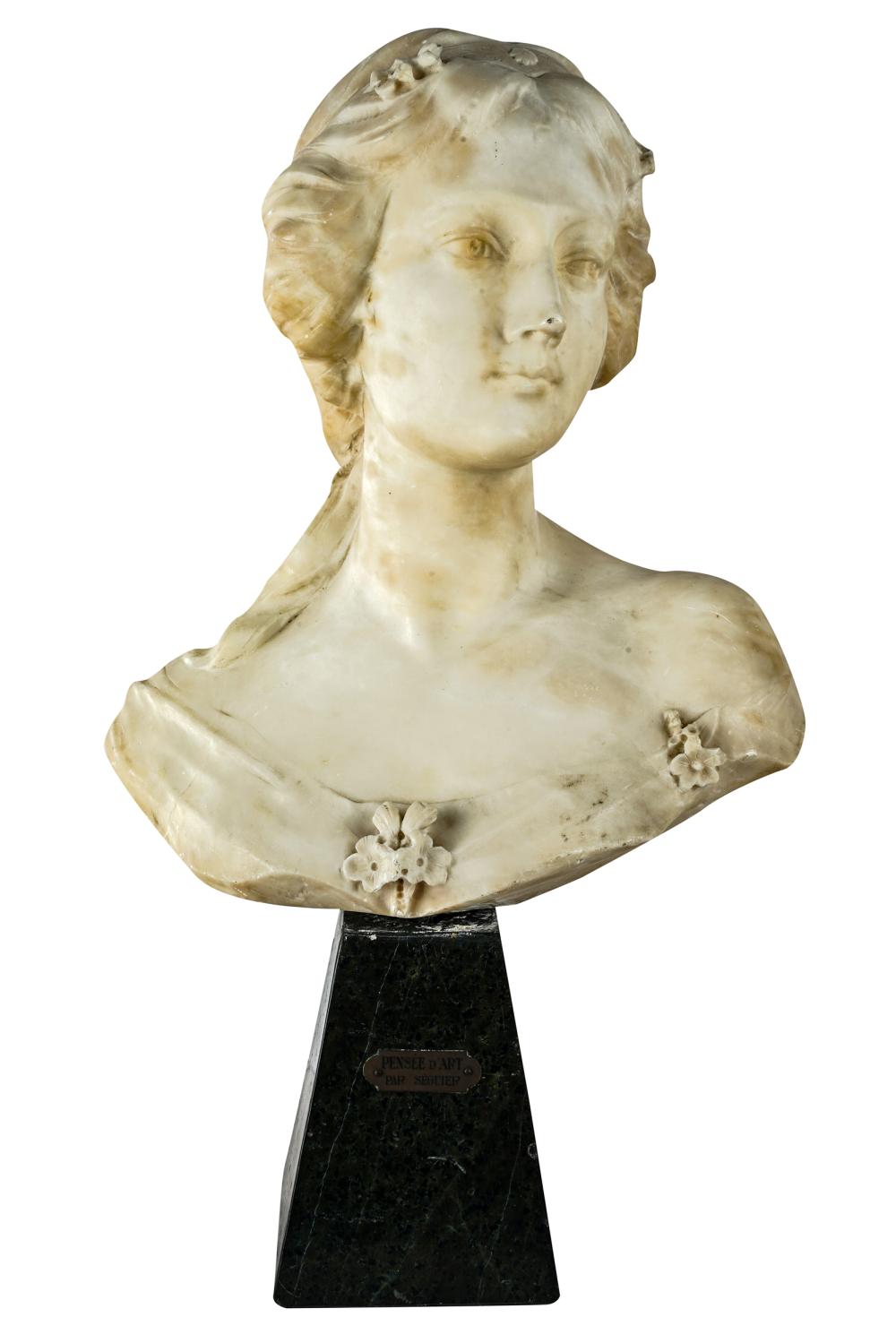 Appraisal: FRENCH MARBLE BUST PENSEE D'ART marble signed verso Seguier titled