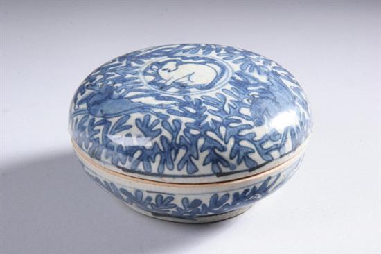 Appraisal: CHINESE BLUE AND WHITE PORCELAIN BOX Ming Dynasty Wanli period