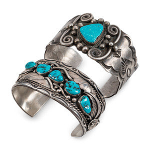 Appraisal: Navajo Sterling Silver and Turquoise Cuff Bracelets third quarter th