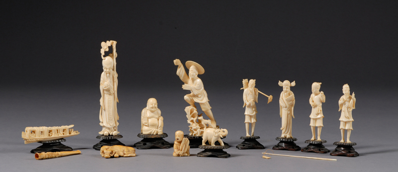 Appraisal: Thirteen Ivory Carvings China and Japan th century including two