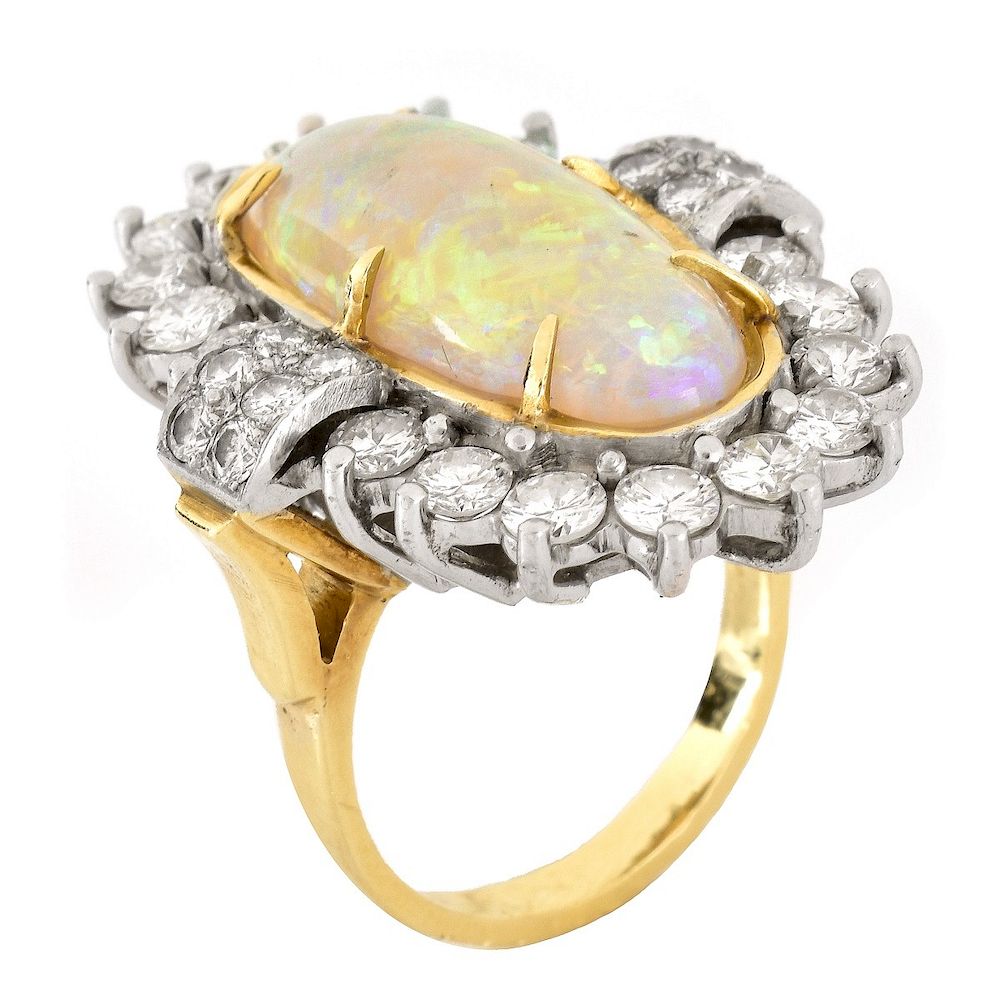 Appraisal: Opal ct Diamond and K Gold Ring Vintage s Oval