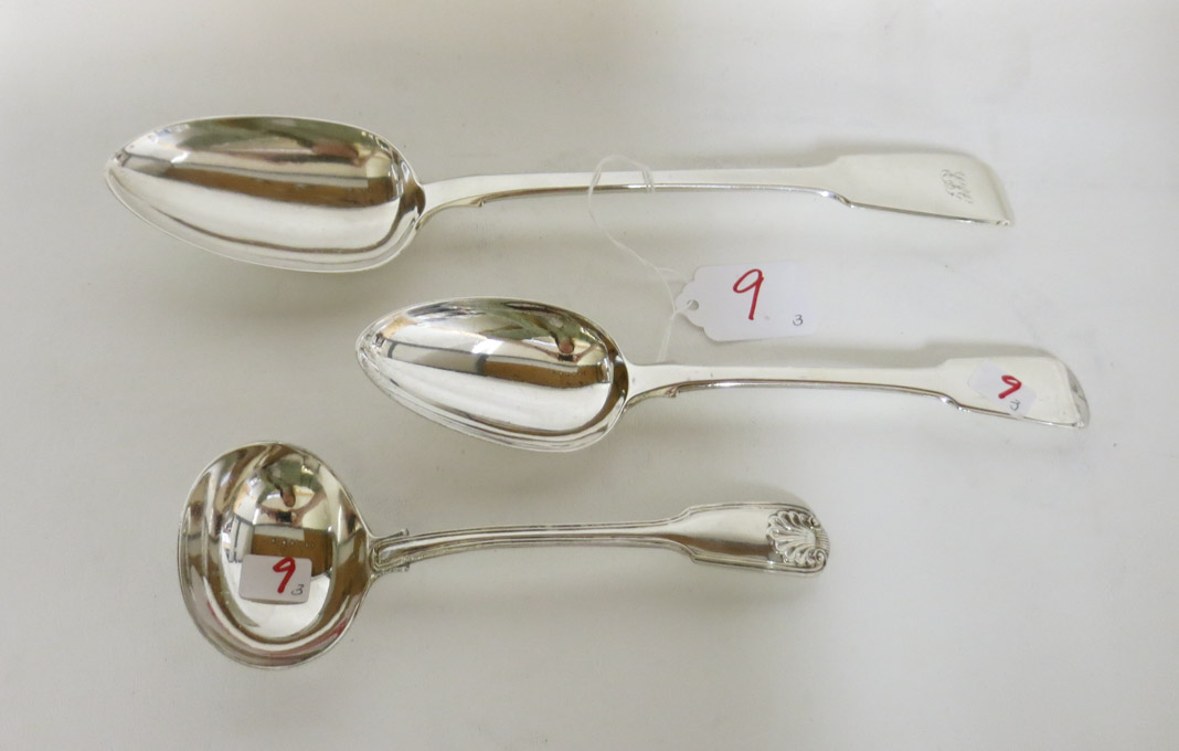 Appraisal: THREE ENGLISH STERLING SILVER FLATWARE PIECES two King George III