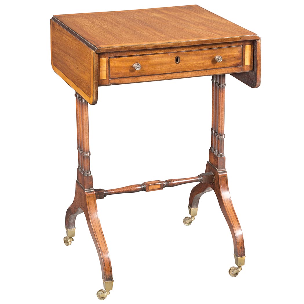 Appraisal: George III Inlaid Mahogany Work Table Circa The crossbanded rectangular