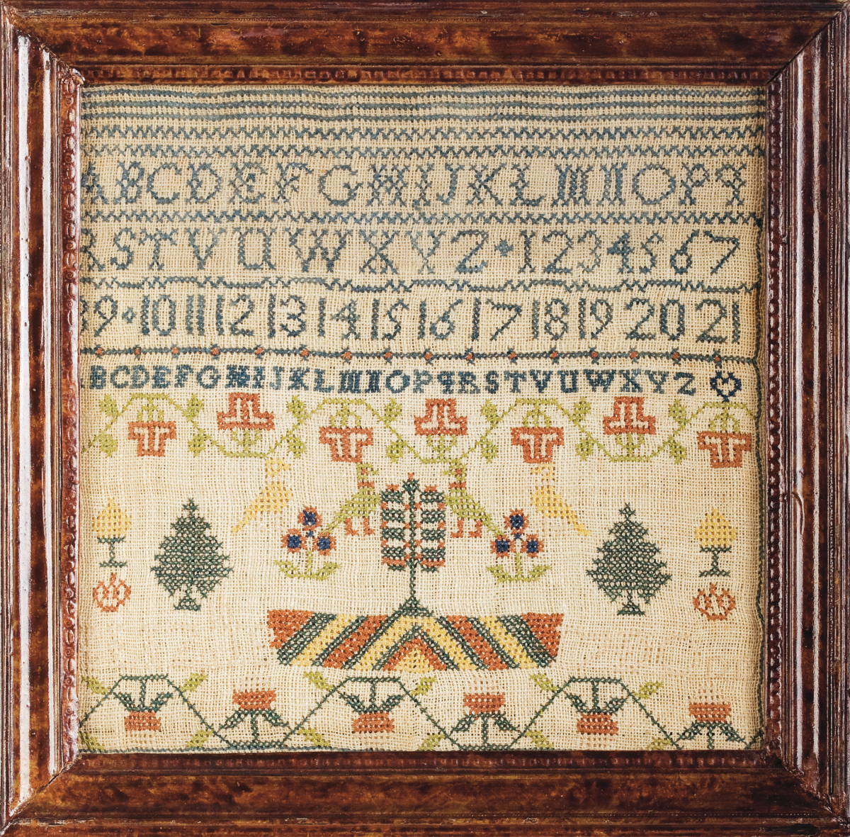 Appraisal: NEEDLEWORK SAMPLER Worked on linen with banded alphabetic and numeric