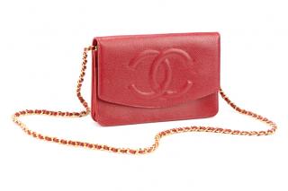 Appraisal: Chanel Red Caviar Leather Wallet on Chain Chanel French founded