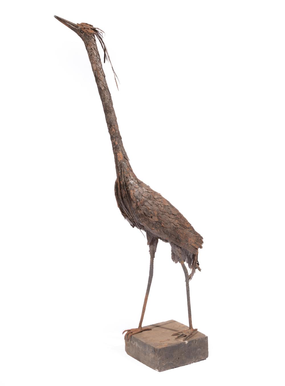 Appraisal: Large Patinated Metal Figure of a Crane th c presented