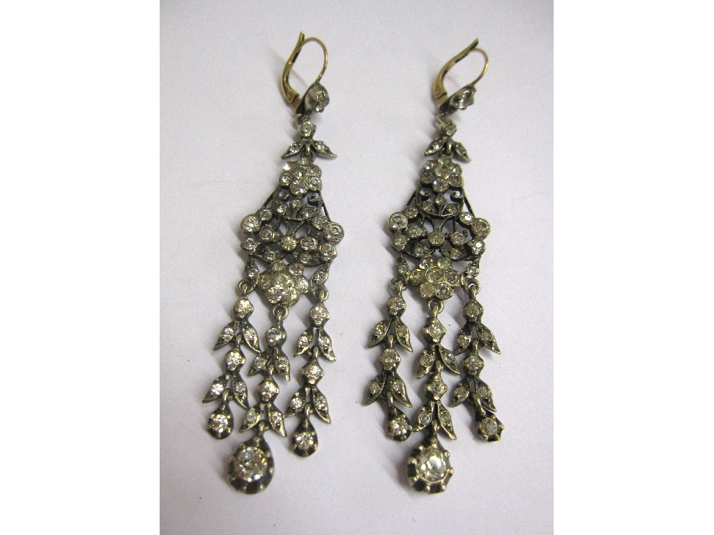 Appraisal: Edwardian silver and paste long drop earrings with gold wires