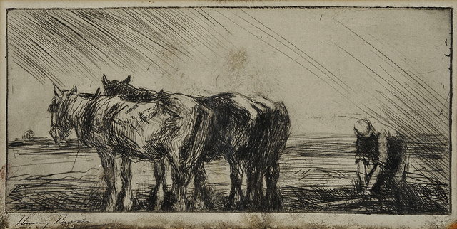 Appraisal: HARRY BECKER - Labourer with horses in a field etching