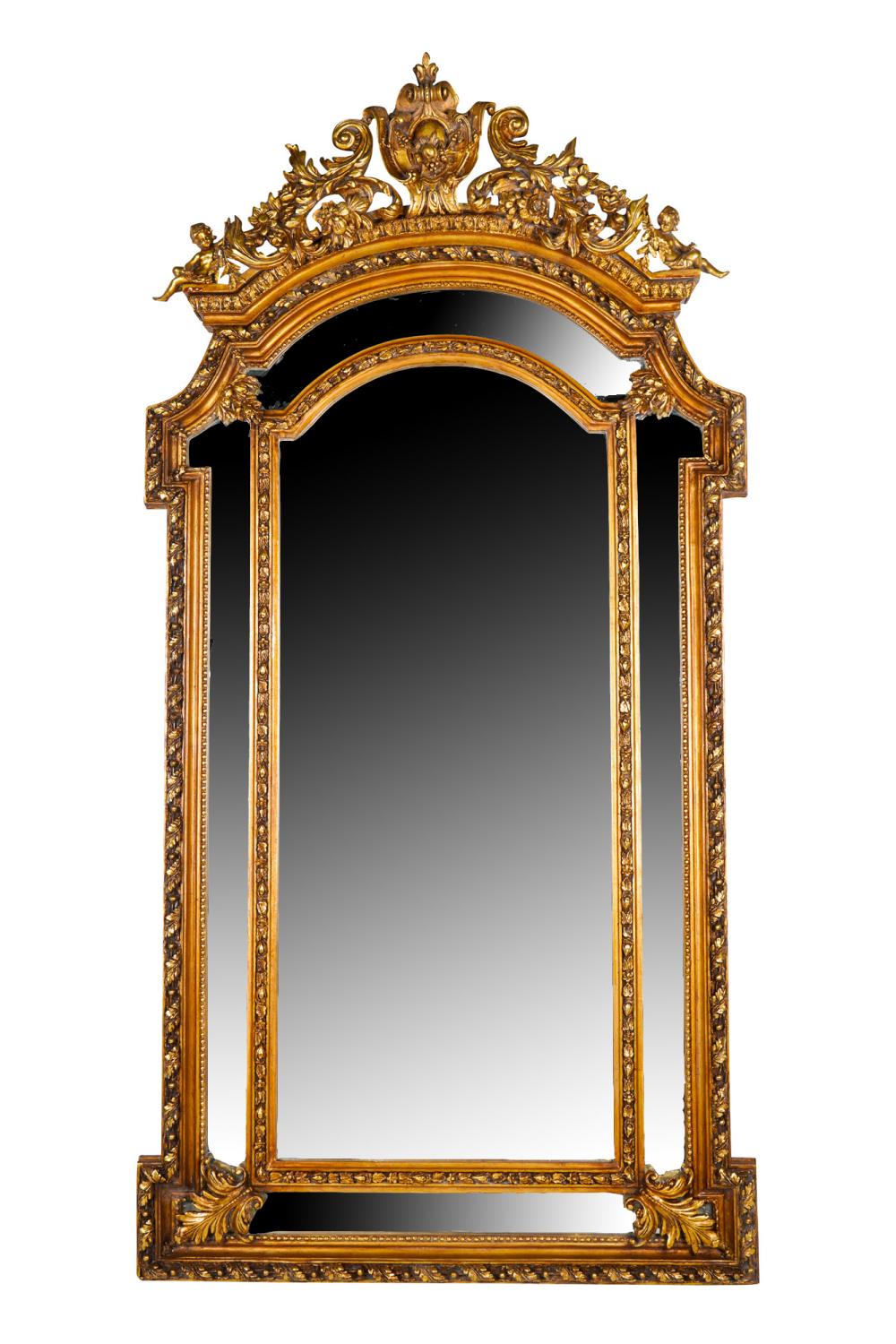 Appraisal: REGENCE-STYLE GILT WOOD CHERUB MIRROR inches high inches wide Condition