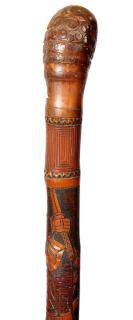 Appraisal: Fishing Pole Cane- Ca - A large carved bamboo shaft