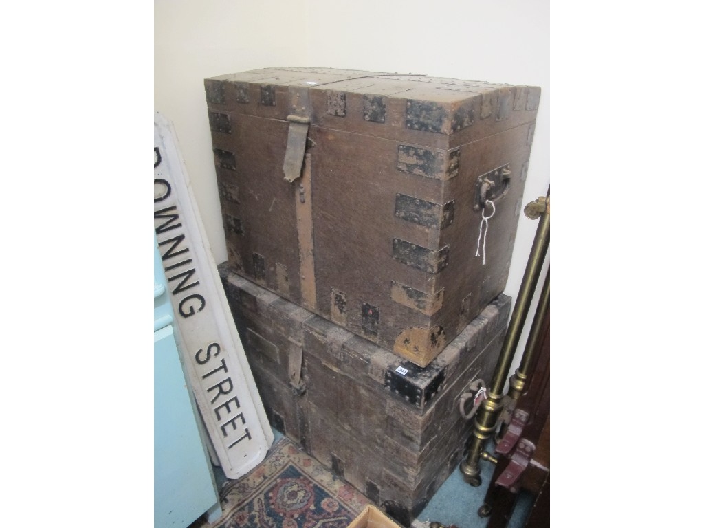 Appraisal: Two antique metal bound chests Provenance The Property of a