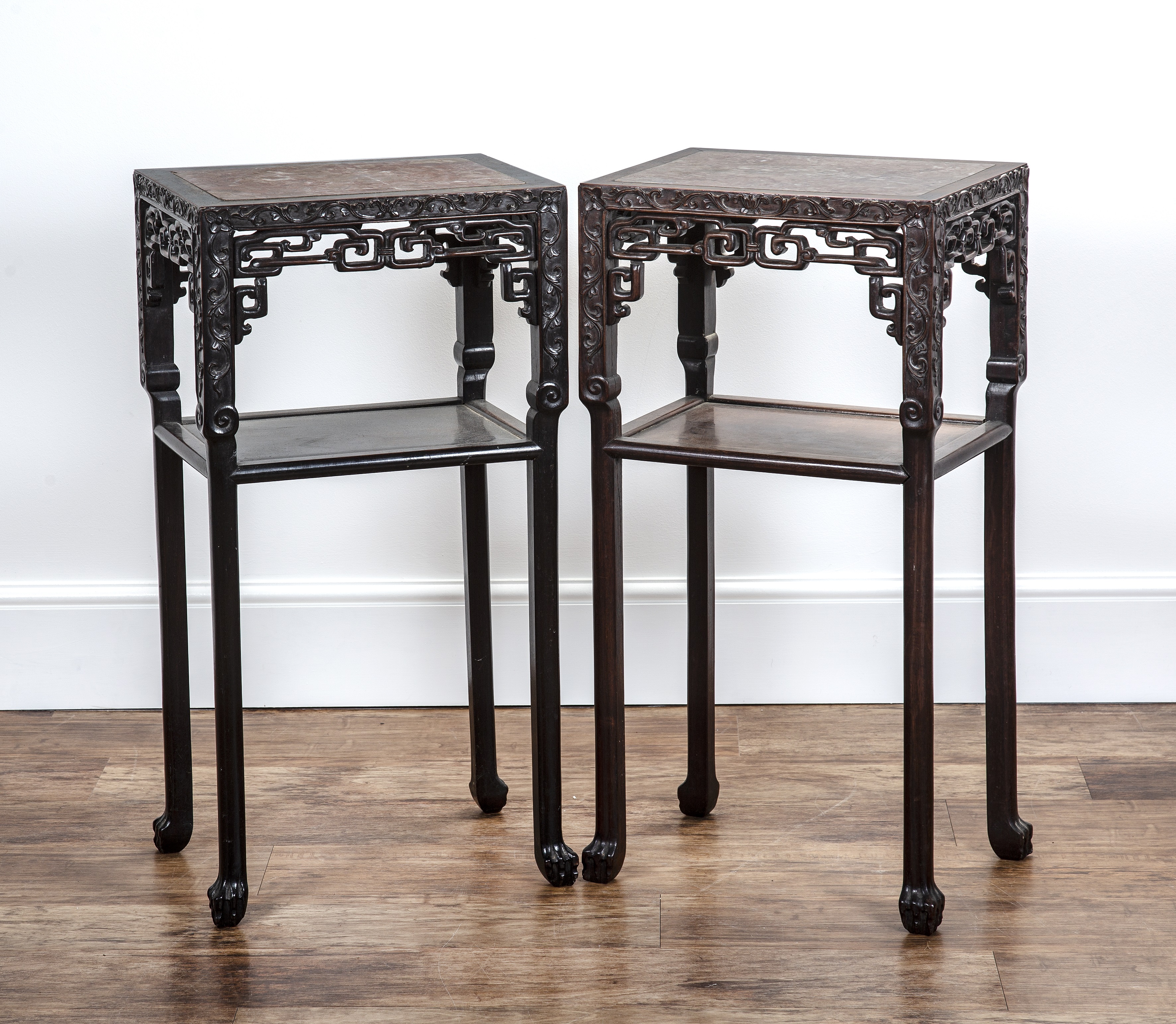 Appraisal: Pair of marble inset tablesChinese late th Century with foliate