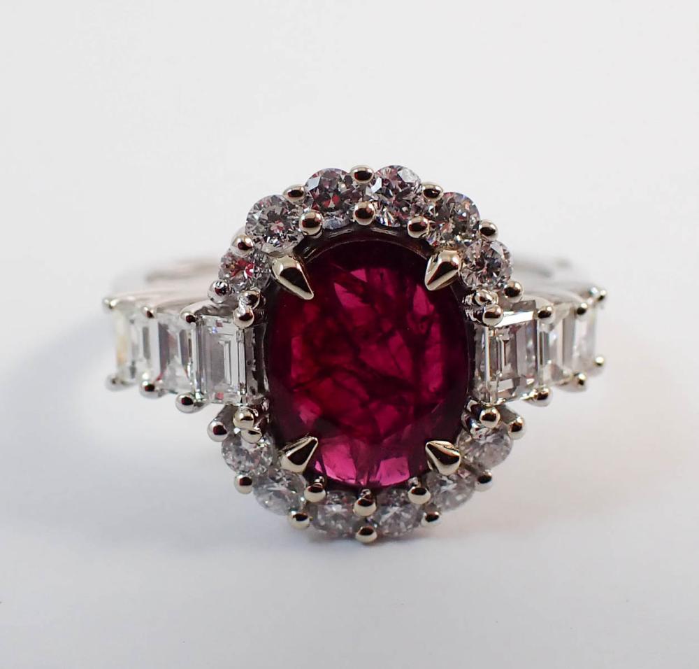 Appraisal: RUBY DIAMOND AND FOURTEEN KARAT WHITE GOLD RING with six