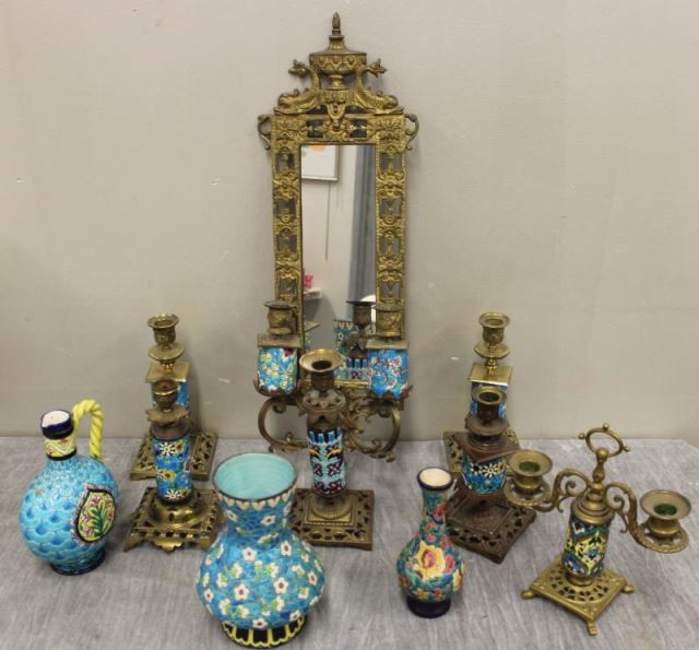 Appraisal: Large Lot of Longwy Porcelain Includes a brass arm sconce