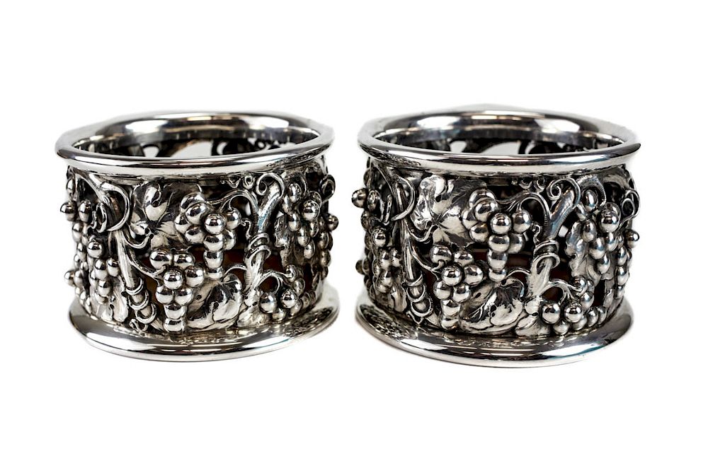 Appraisal: Pair of Evald Nielsen Silver Wine Coasters A good pair