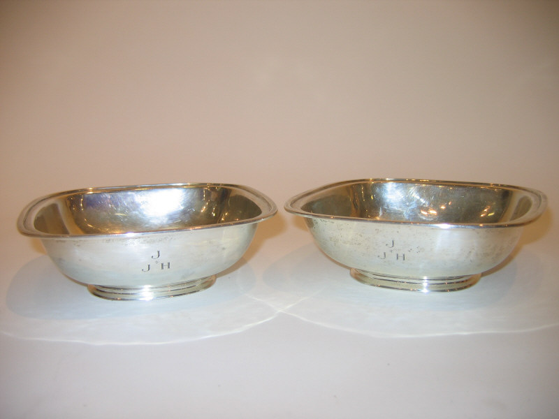 Appraisal: GEORGE C ERIKSON GARDNER MASSACHUSETTS Pair sterling silver square dishes