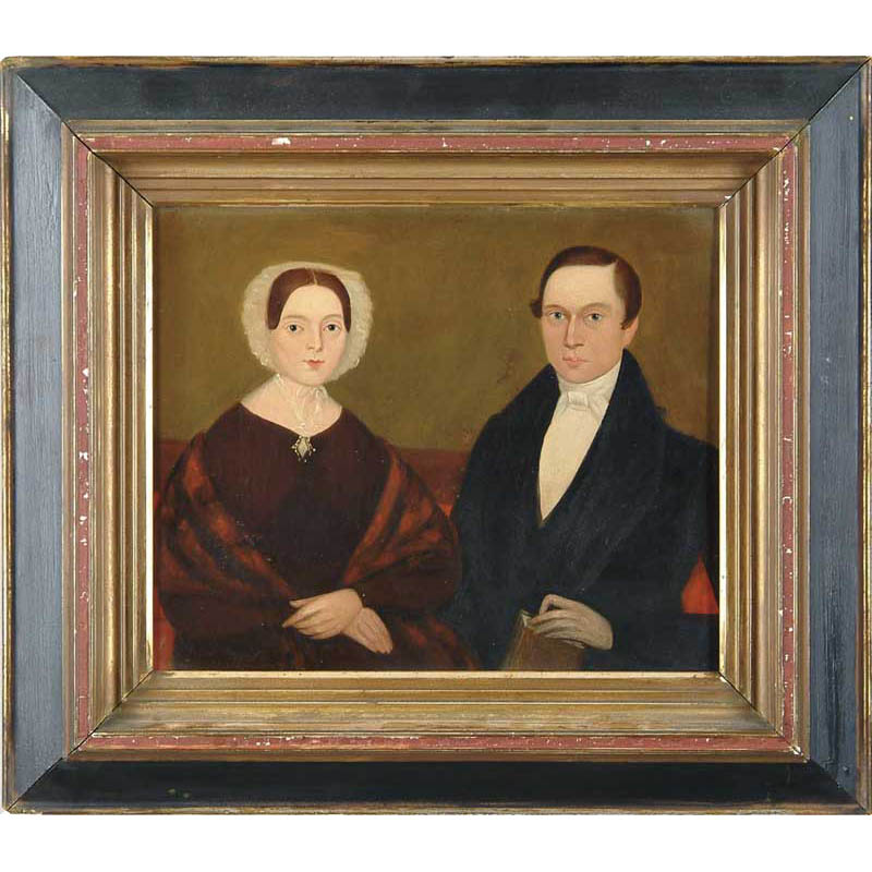 Appraisal: UNSIGNED American th Century DOUBLE FOLK PORTRAIT Outstanding oil on