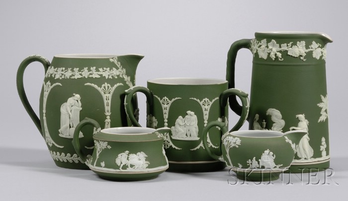 Appraisal: Five Wedgwood Olive Green Jasper Dip Items a creamer and