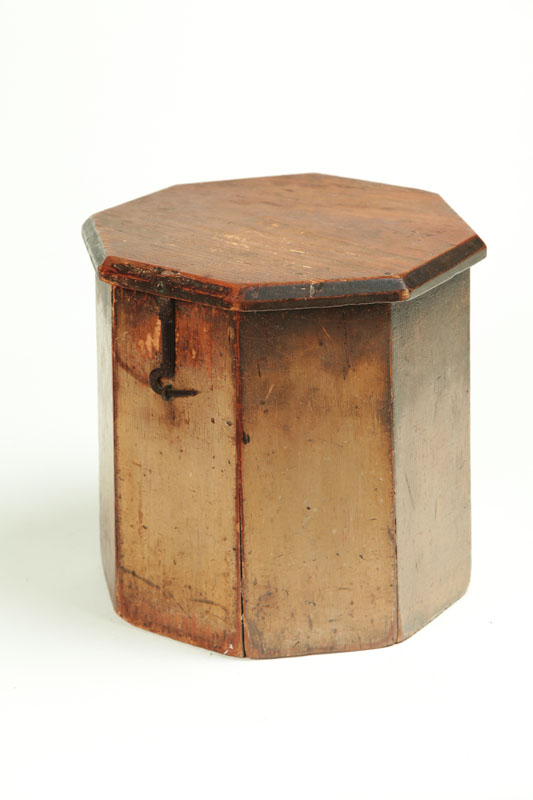 Appraisal: STORAGE BOX American early th century pine Octagonal box with