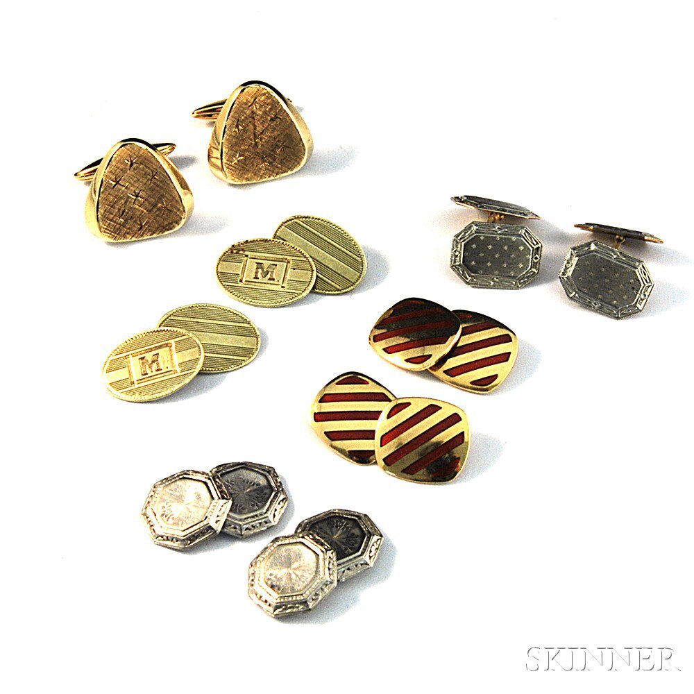 Appraisal: Five Pairs of Gold Cuff Links one kt white gold