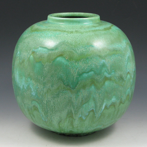 Appraisal: Large spherical Pillin vase with matte green glaze effect treatment