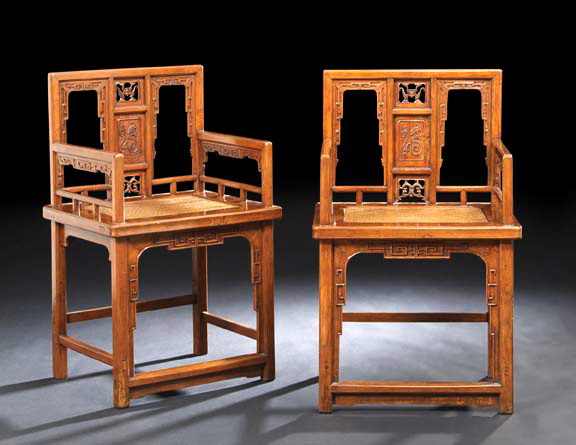 Appraisal: Pair of Chinese Ju Mu Armchairs th century each with