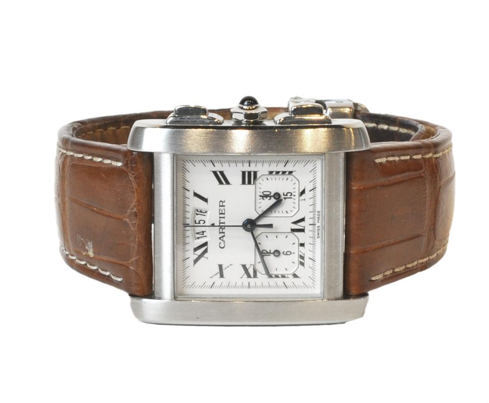 Appraisal: CARTIER TANK FRANCAISE QUARTZ CHRONOGRAPH WATCHCartier stainless steel 'Tank Francaise'