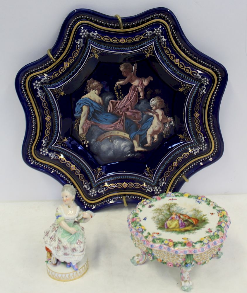 Appraisal: MEISSEN Porcelain Figurine Porcelain Table and a Choisy Le Roi