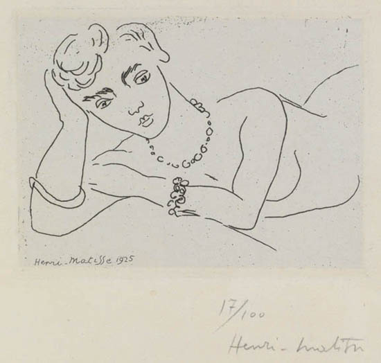 Appraisal: HENRI MATISSE Nu allong Etching on Chine coll x mm