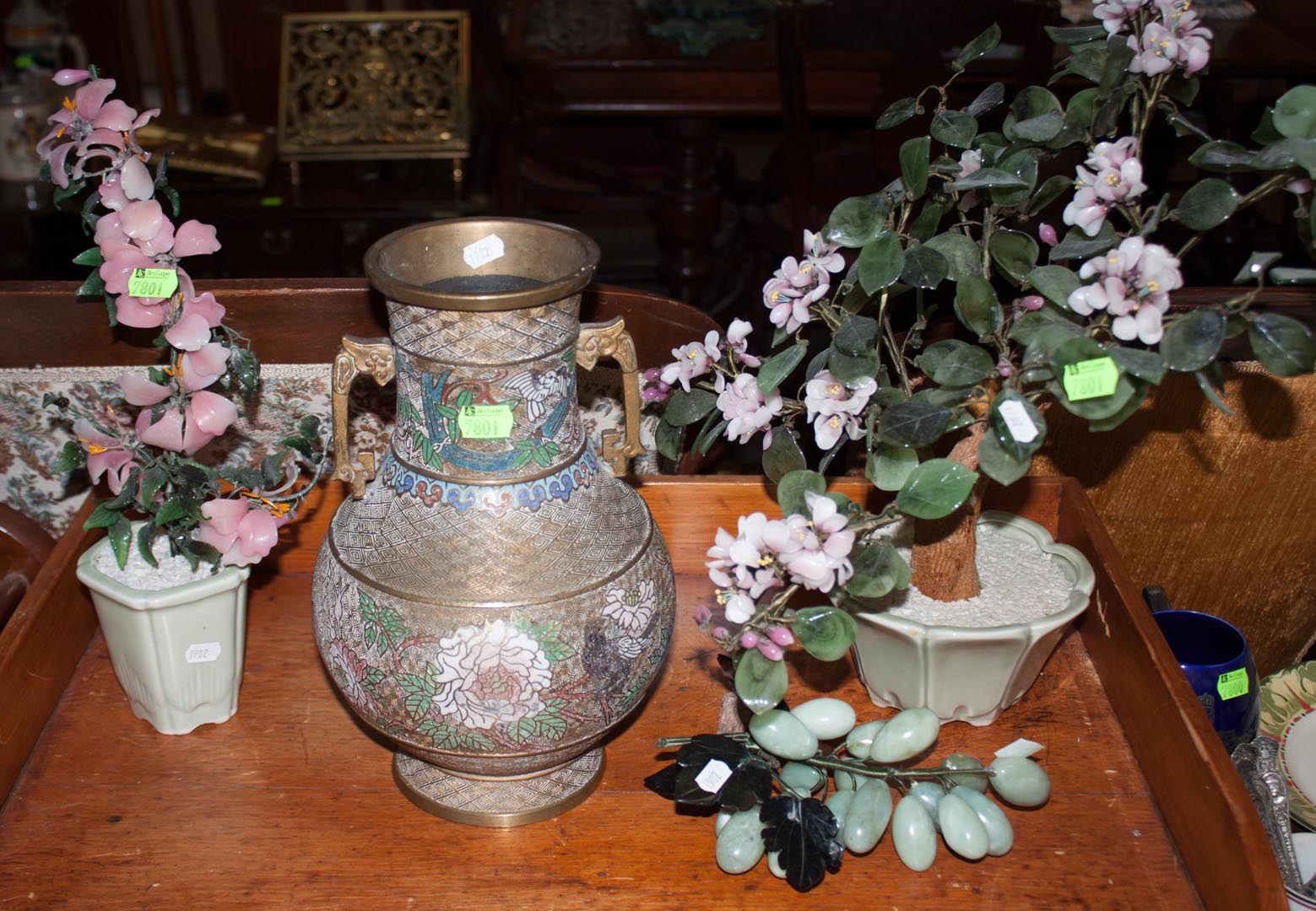 Appraisal: Assortment of oriental items including jades trees jade fruit and