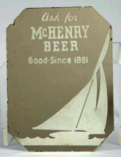 Appraisal: McHenry Beer Etched Glass Sailboat Sign McHenry IL Some overall