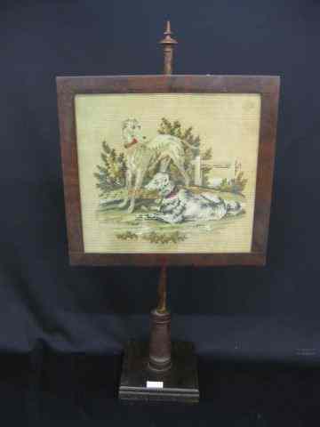 Appraisal: Victorian Fire Screenwith needlepoint of Greyhounds image area approx ''